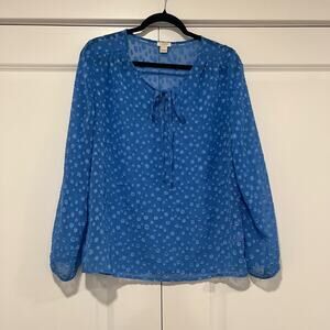 J Crew Women's‎ Blue Long Sleeve Blouse with Polka Dots Neck Tie Size S